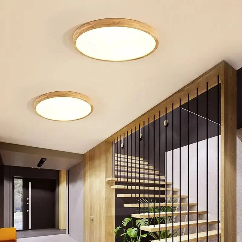 Wooden ceiling light nordic led round ultrathin lamps for bedroom living room office minimalist home decoration lighting