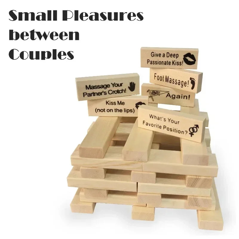 Fun building blocks couple activity night creative wooden tower game valentine’s day rolling stacking