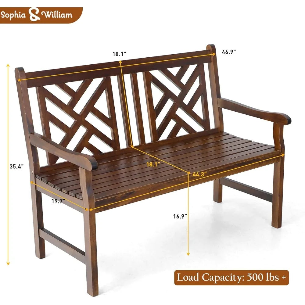 Sophia & william weather-resistant outdoor wooden bench 47 patio dining with backrest suitable for garden and porch