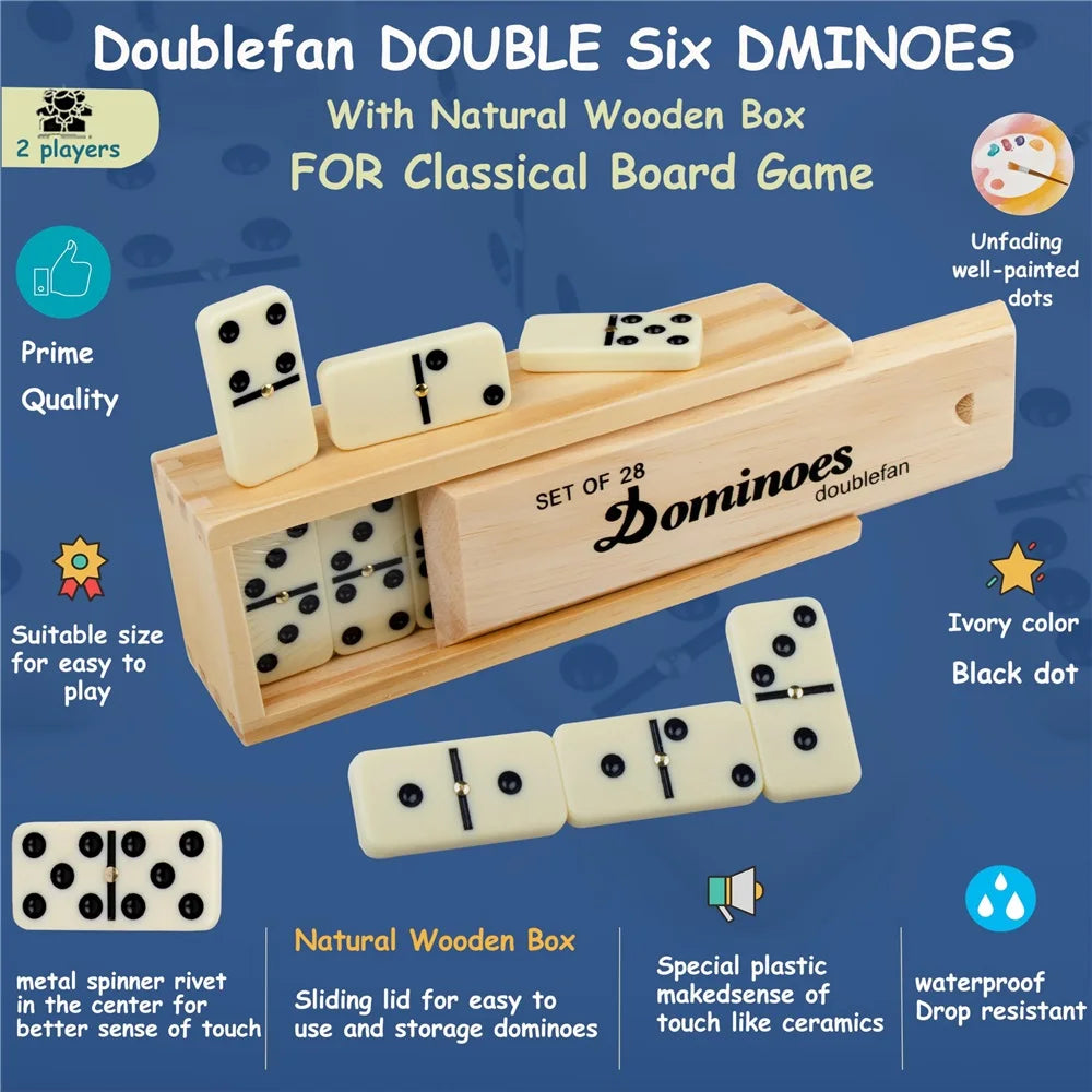 Dominos set for adults double 6 domino game six standard with natural wooden box 28 tiles,tradditional board