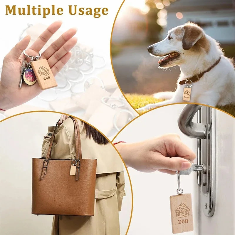 50 pieces blank wooden key tag engraving blanks unfinished wood keychain ring tags for diy crafts - chain