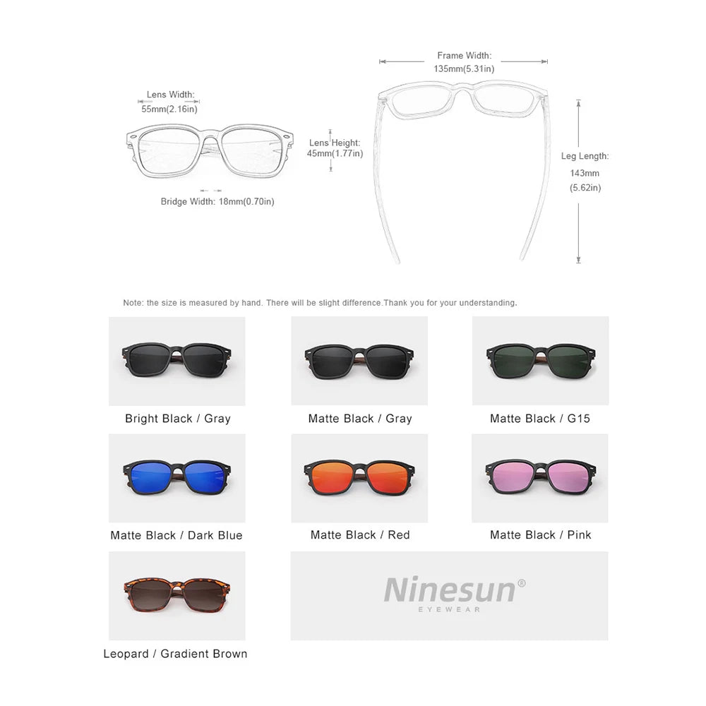 Ninesun walnut sunglasses wood high quality polarized men’s mirror lens glasses uv400 women fishing driving for holiday
