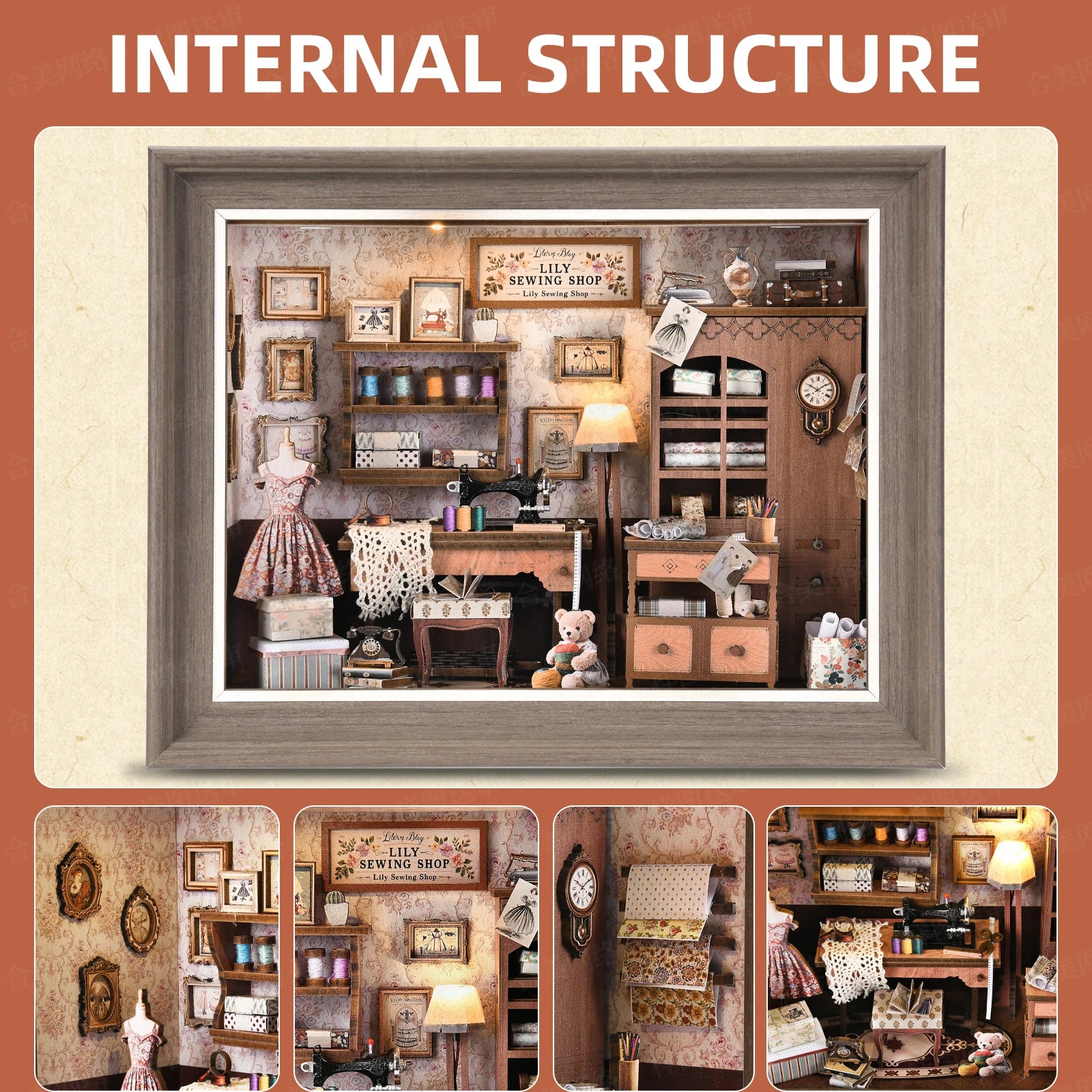 Book nook kit tailor’s shop diy 3d wooden puzzle dollhouse photo frame ornament model bookend building home decoration