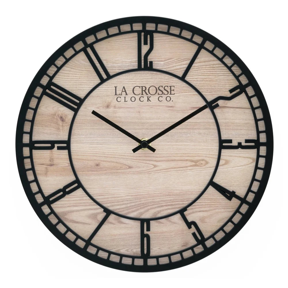 Contemporary 11.5 inch wall clock stylish design precise quartz movement rustic faux wood background ideal living room