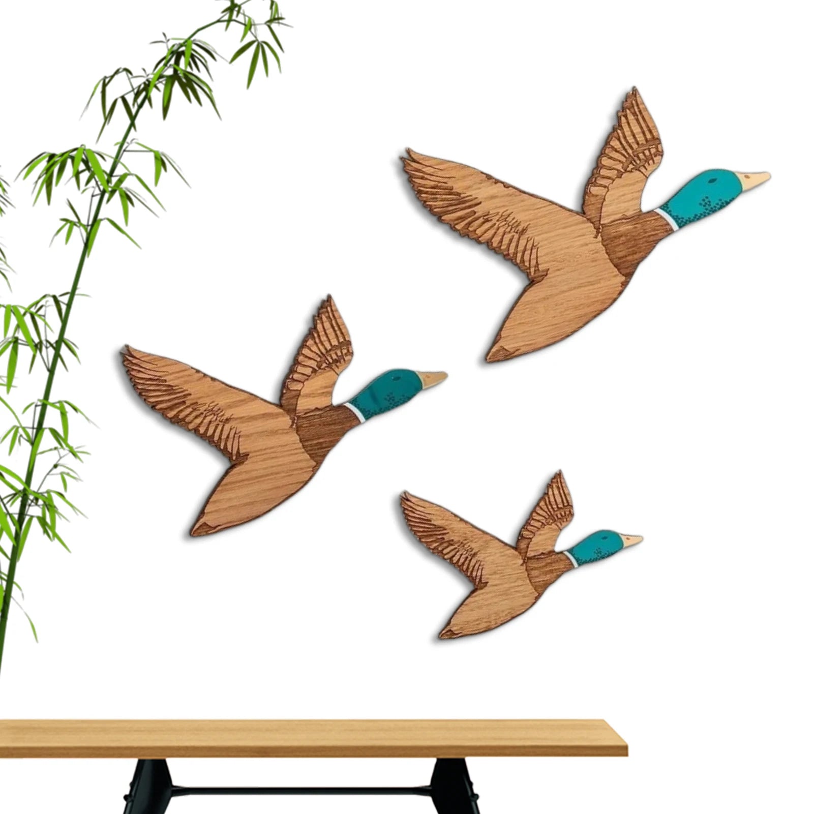 3pcs flying ducks wood wall decor flat wooden art 1950s retro home decoration self-adhesive crafts living room