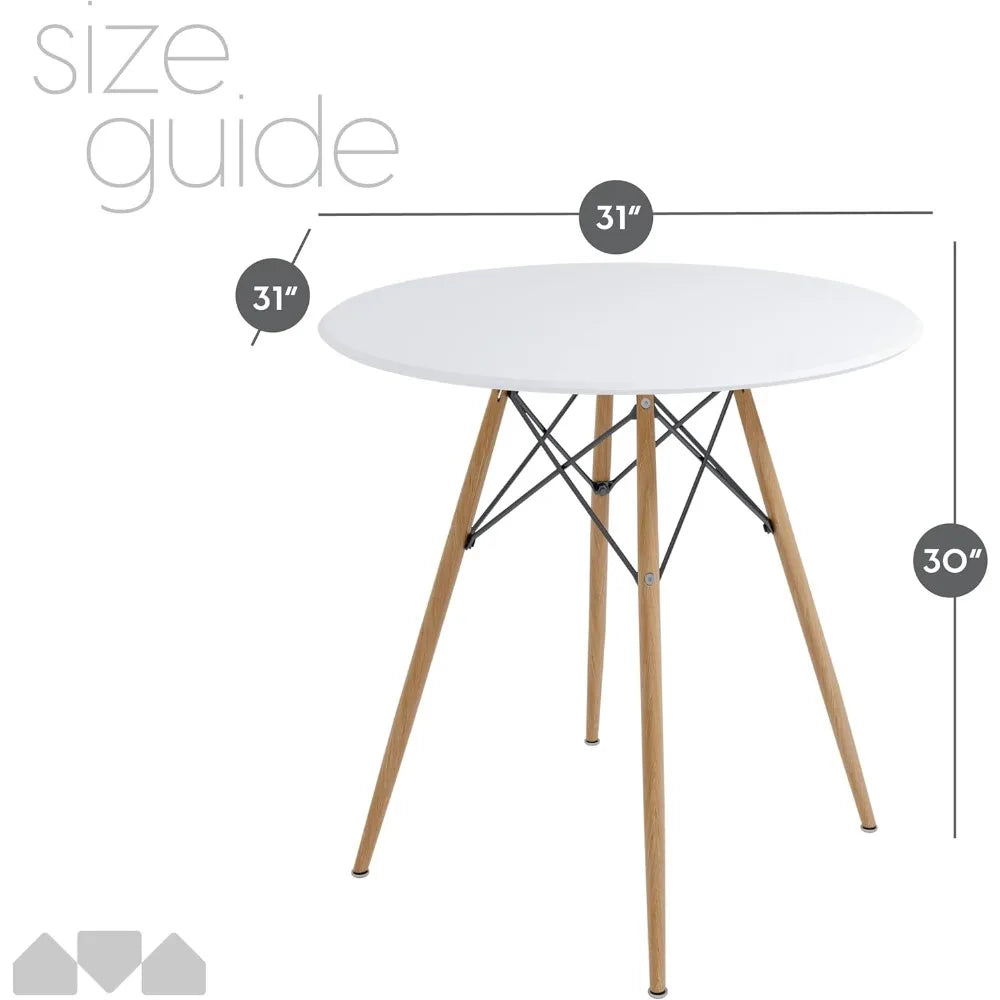 31 inch round dining table – small mid-century modern kitchen for 2-4 people made with real beech wood legs whit
