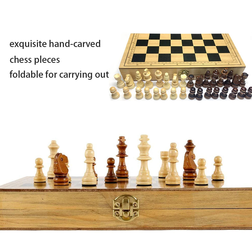Wooden chess game board foldable travel for family gift children and adults
