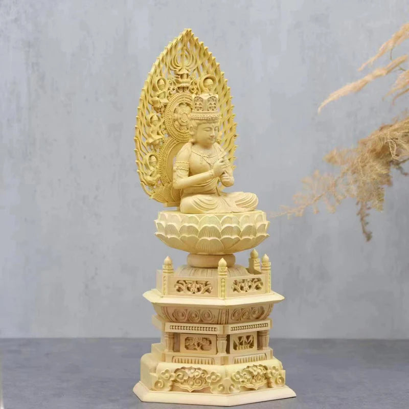 Huangyang wood carved buddha statue fengshui home office crafts sitting lotus sculpture decoration 1pc - a / 22cm