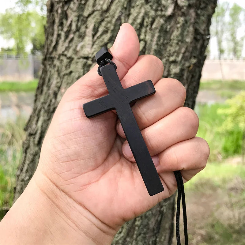 77mm solid sandalwood cross pendant necklace for men jewelry top quality wood lady blessing choker accessories