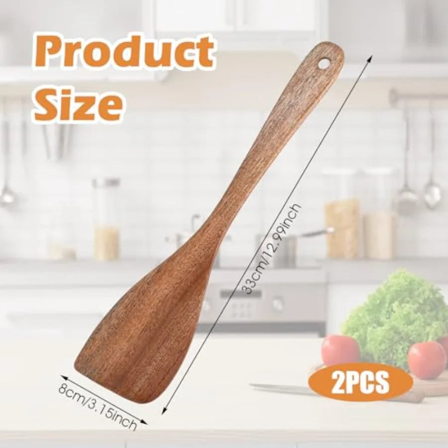 2 pcs wooden spatula for cooking long handle flat kitchen utensils set nonstick cookware p - united states