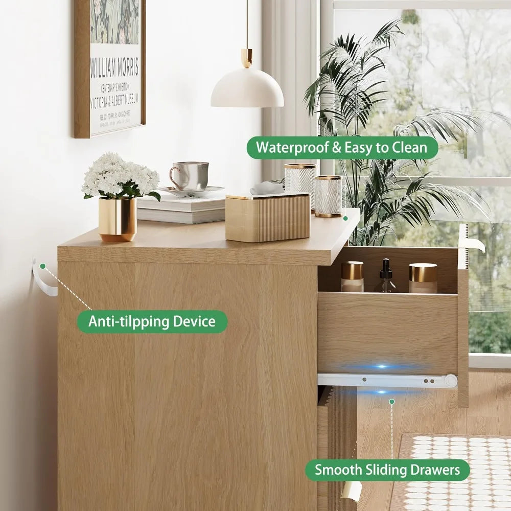 Nightstand 24’’ wide side table with 3 large storage drawers and metal handle wooden bedside end for bedroom living room