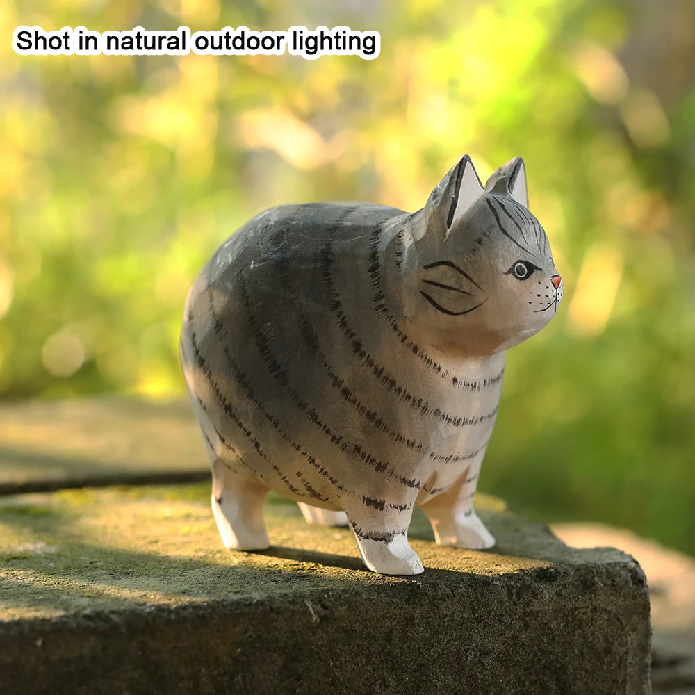 Christmas decoration cat figurine handmade wood carving dog ornaments kitten sculpture decor for home office desk