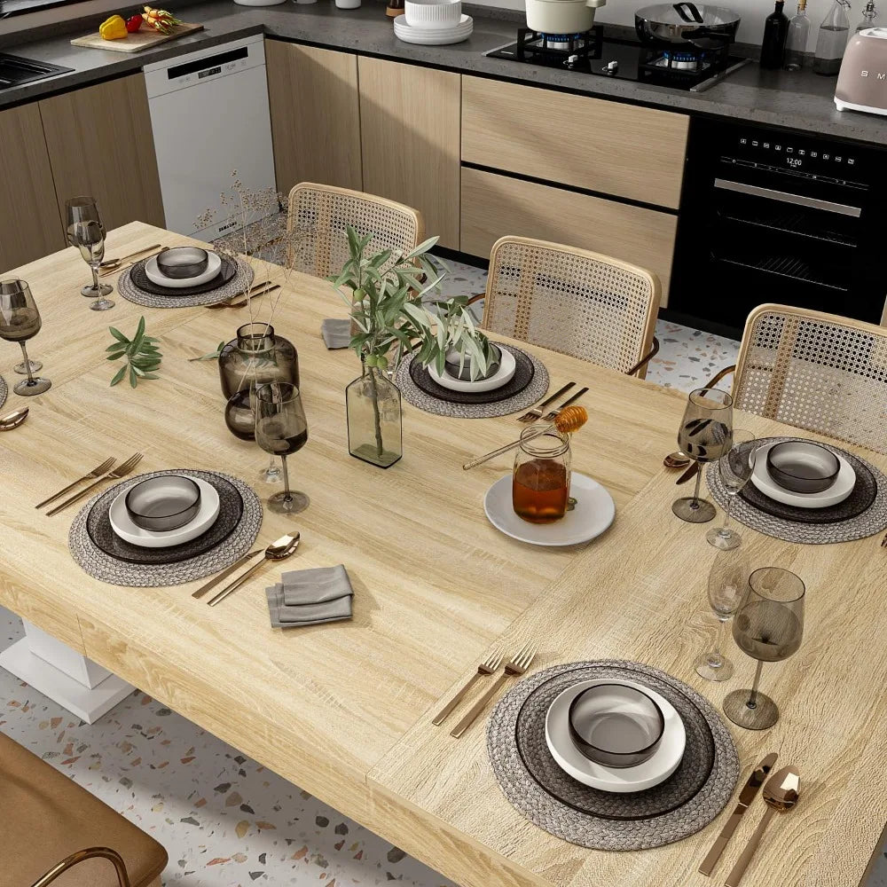 Large 78.7’’ l dining table for 8-10 people modern wood rectangular kitchen dinner with pedestal legs ro