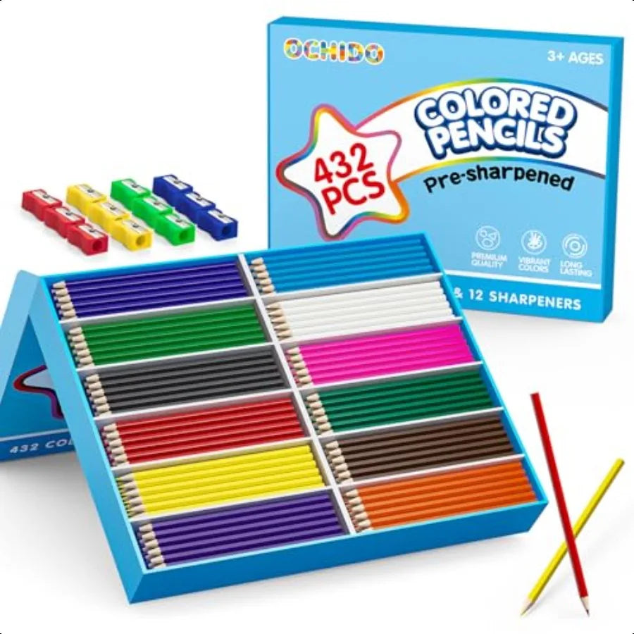 Ochido 432 count colored pencils bulk presharpened for in 12 bright colors color pencil set with sharpeners - united