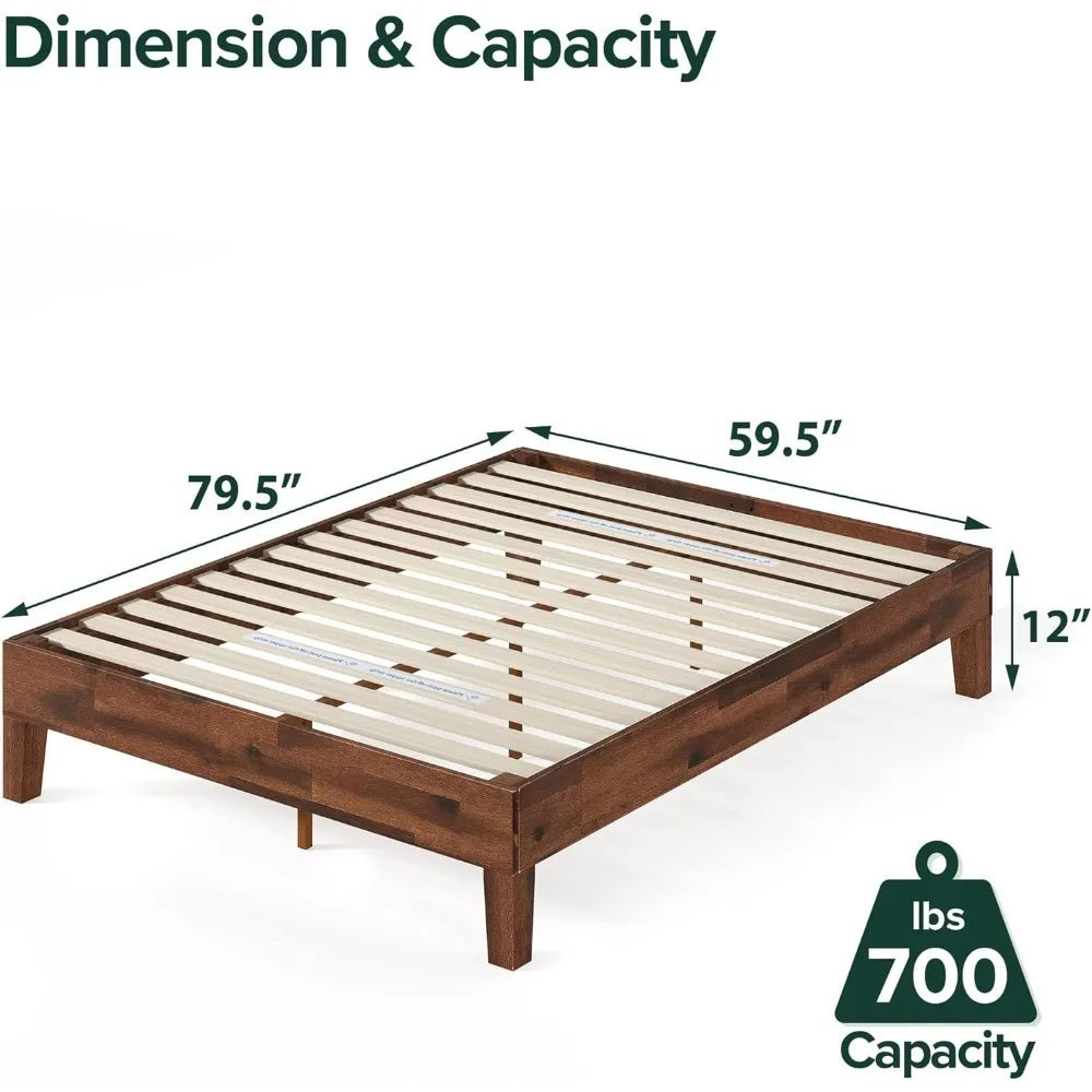 Free delivery-marissa deluxe wood platform bed frame no box spring needed slat support easy assembly queen - united