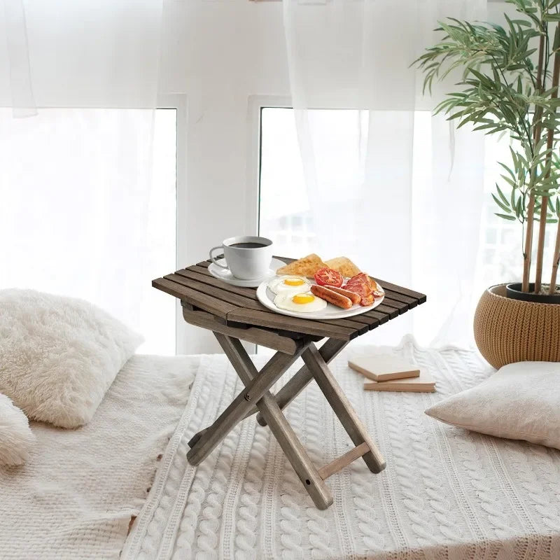 Small patio table outdoor folding side accent coffee end wood top