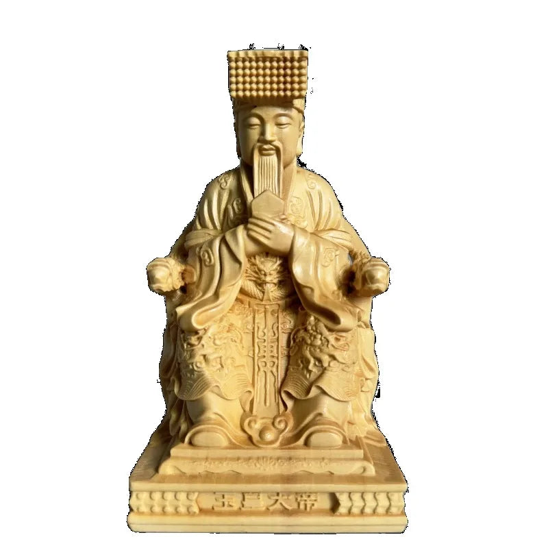 Exquisite cypress wood carved jade emperor statue heavenly figurine for buddhist altar worship & home decor divine art