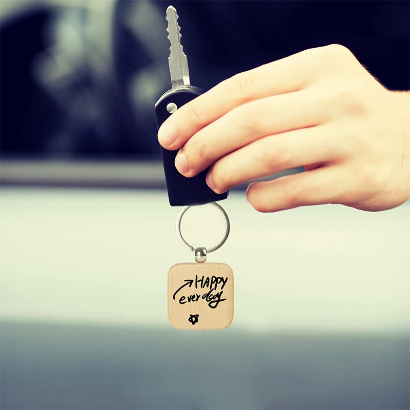 100pcs blank wooden key chain diy promotion pendant wood keychain keyring tags promotional gifts - square