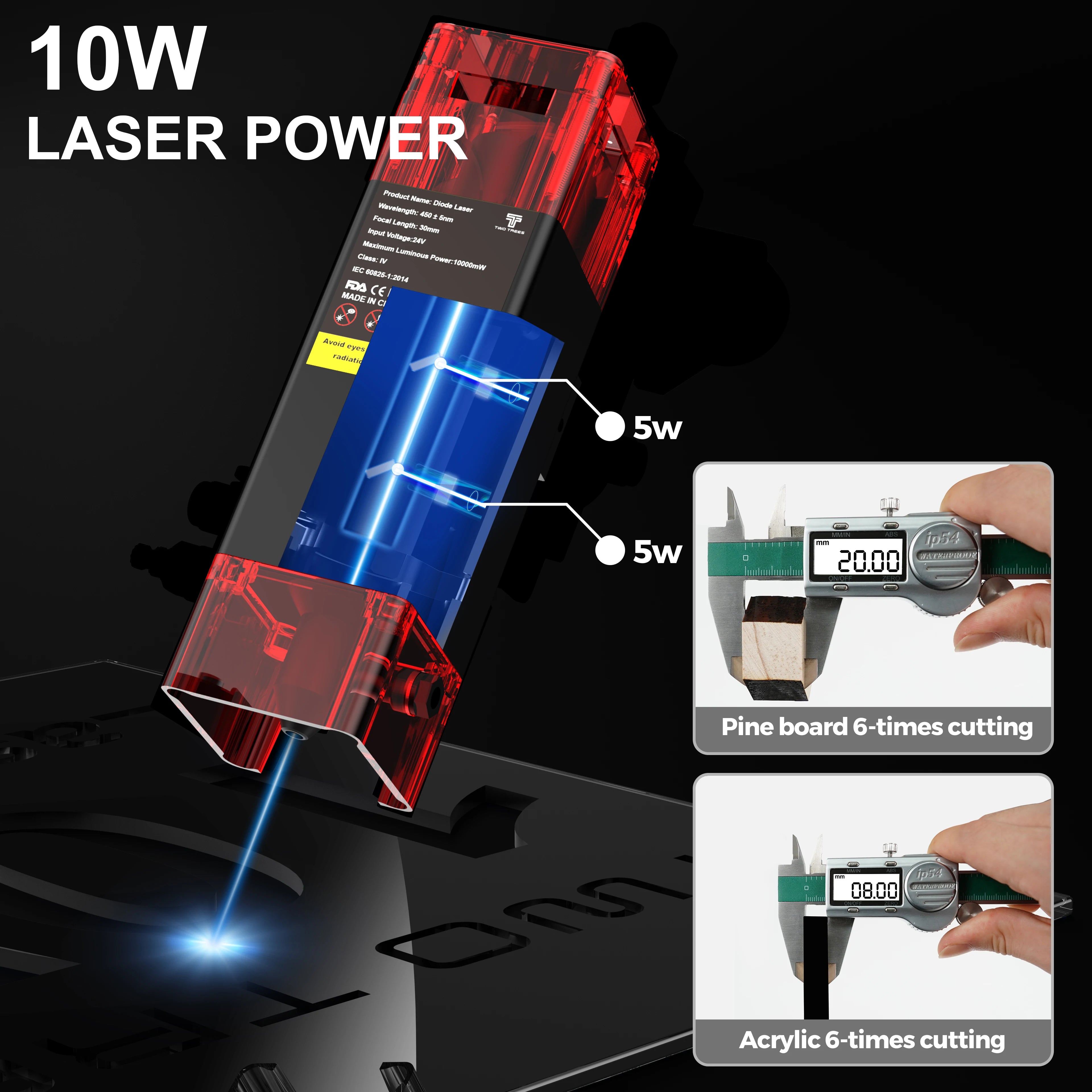 Twotrees tts-10 pro laser engraver stainless steel engraving machine diy woodwork cutting 445±5nm blue light cnc