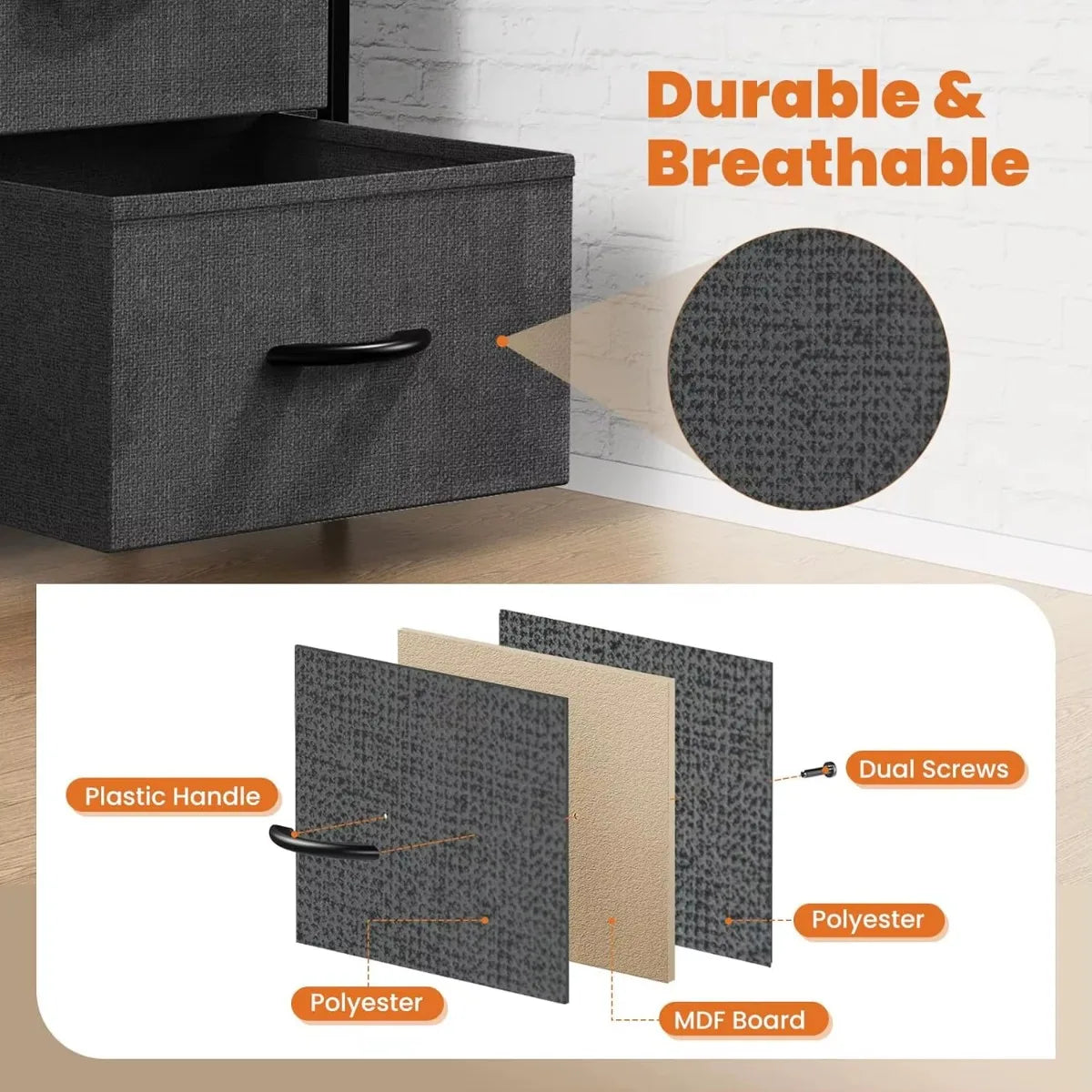 Nightstand with 2 storage drawers,small bed side furniture wooden top fabric cabinet kids night stand - united states