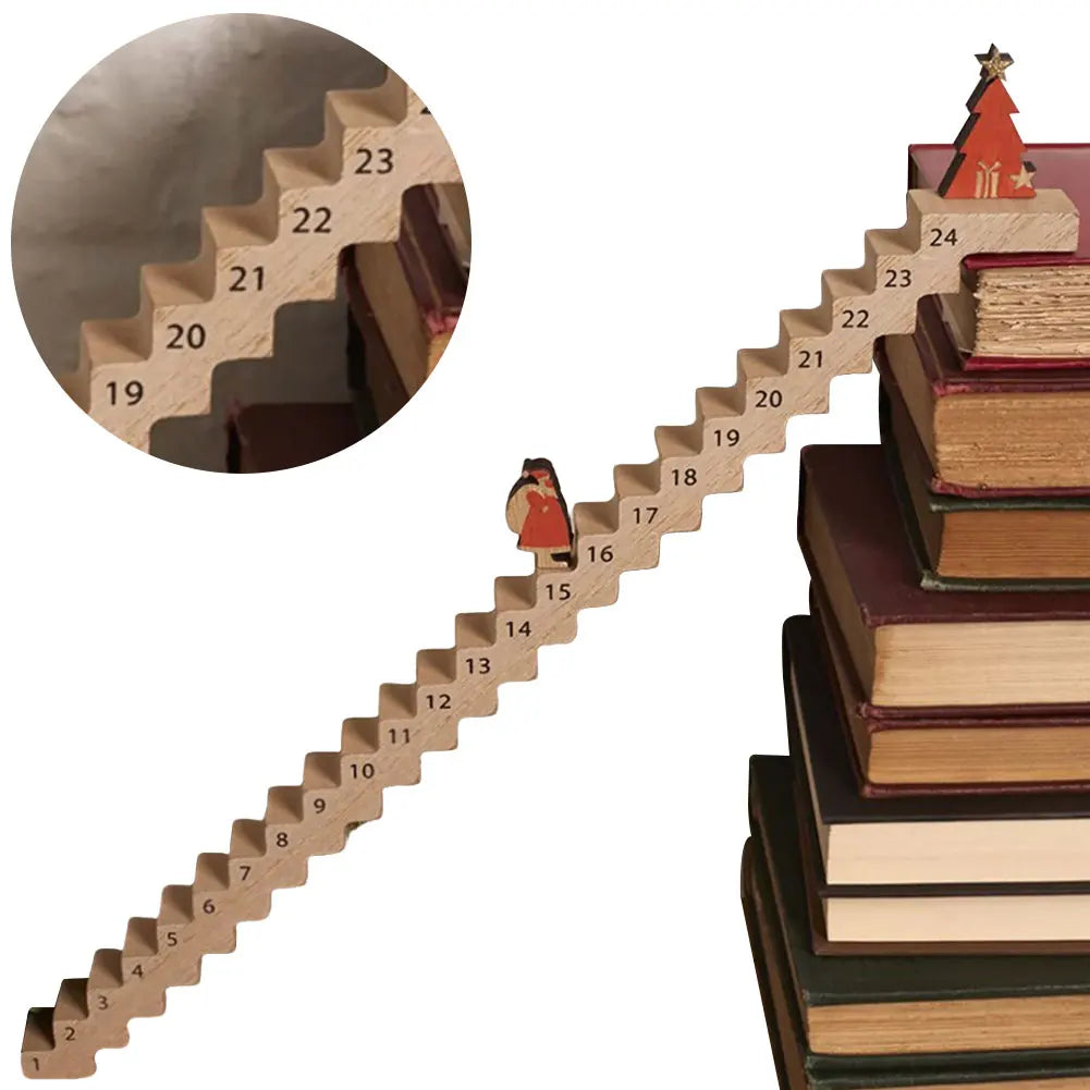 Christmas advent calendar 2024 tabletop wooden ornament santa claus climbing stairs 24 days xmas countdown
