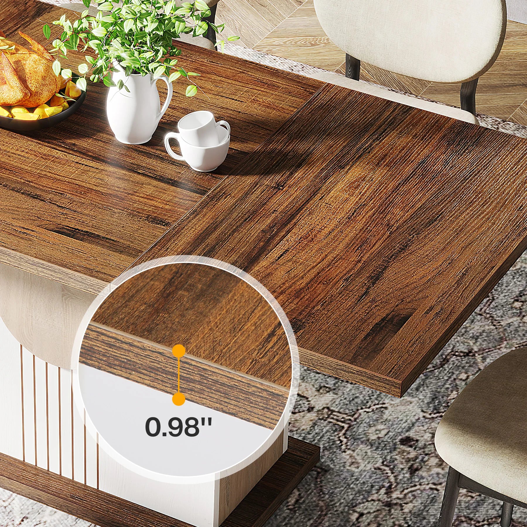 Tribesigns 55’’ rectangular dining table for 4 to 6 people farmhouse wood dinner kitchen room & living - brown