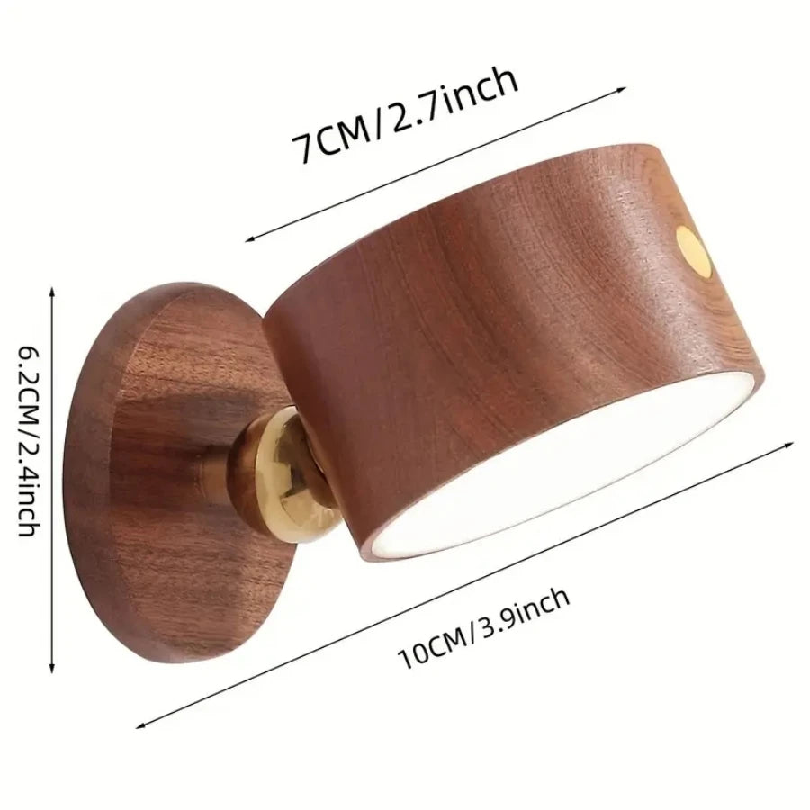 1 pc new wood usb rechargeable 360 degree rotate magnetic wall lamp touch control led mounted reading light for bedroom