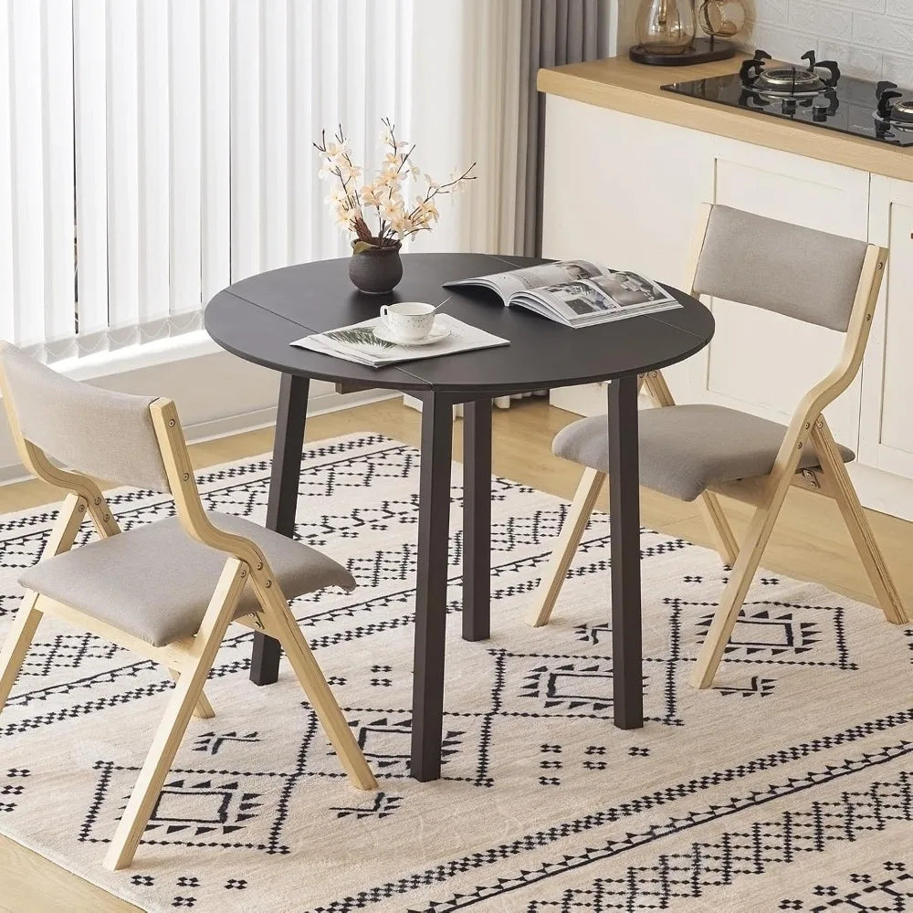 Expandable round solid wood folding dining table for small kitchen spaces - united states / brown