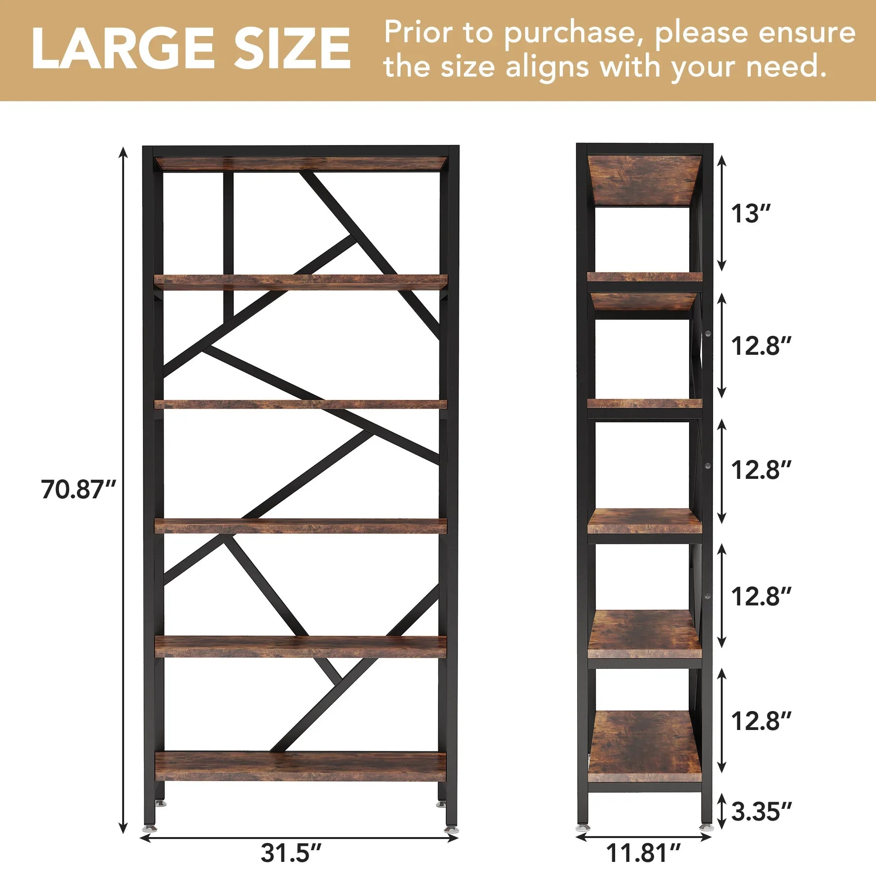 Tribesigns 71 inch high quality shelving units organizer rack industrial wood open bookshelf