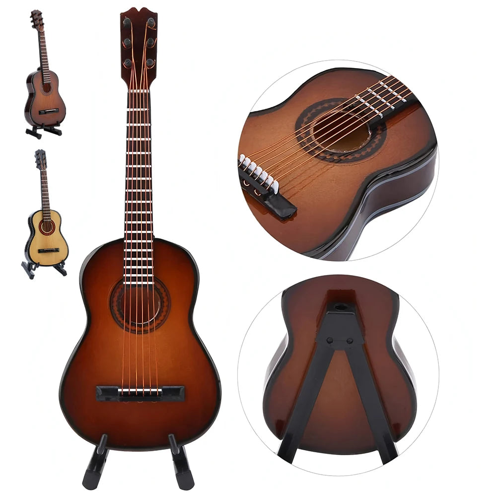 Wooden miniature guitar with support decorative ornament musical instrument replica for home decor display