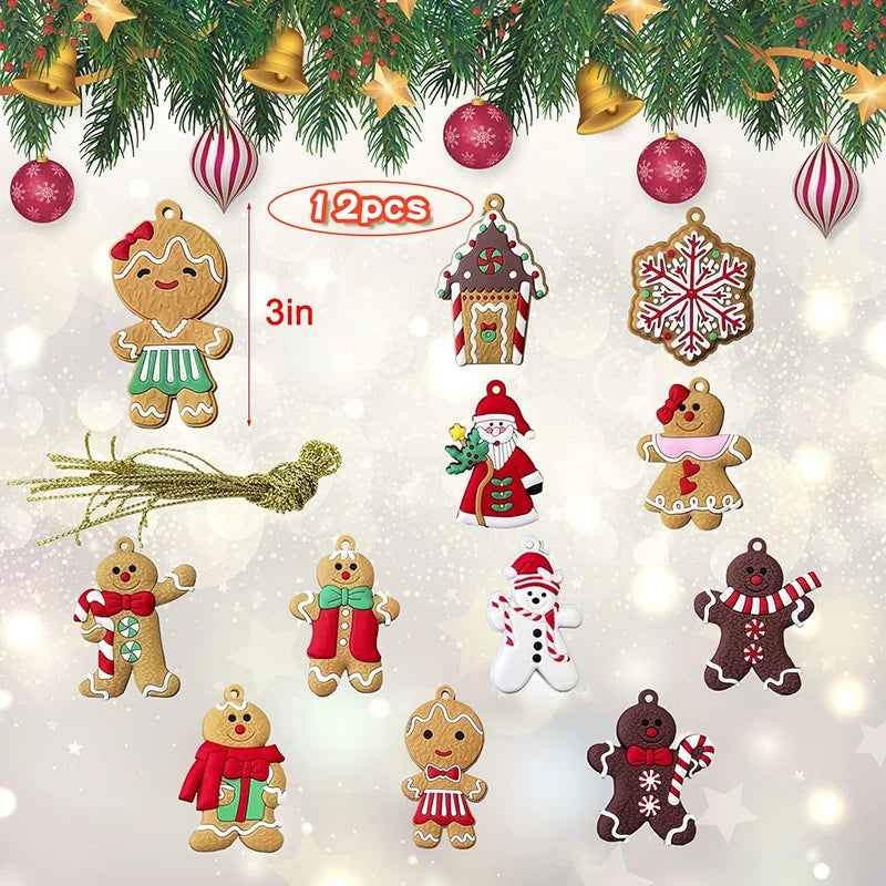 12pcs christmas wooden pendants gingerbread man xmas tree hanging ornaments home party decor navidad new year gifts