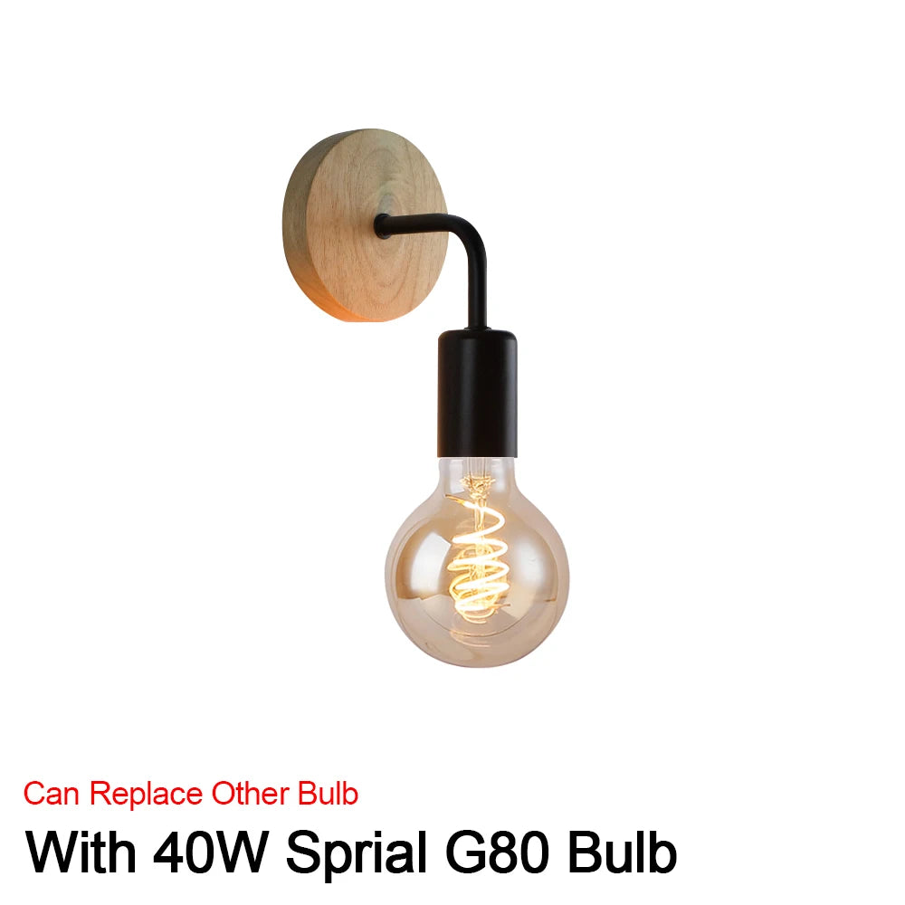 Retro wood wall lamp vintage sconce lights fixture e27 indoor home decor dining room bedside bedroom lighting - mtwt