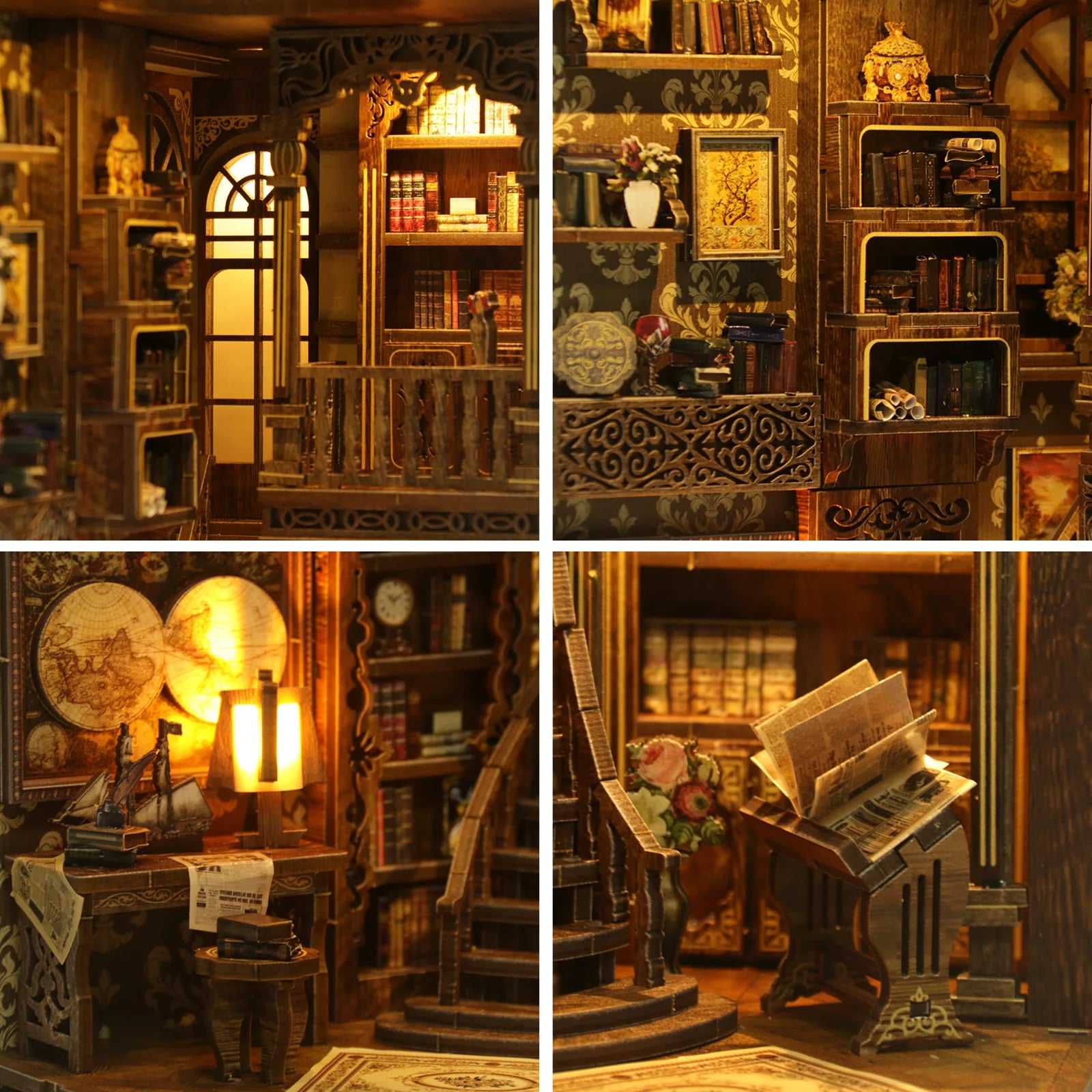Vintage book collection room wooden nook diy kit - 3d puzzle house model christmas & black friday craft gift - bv02-008