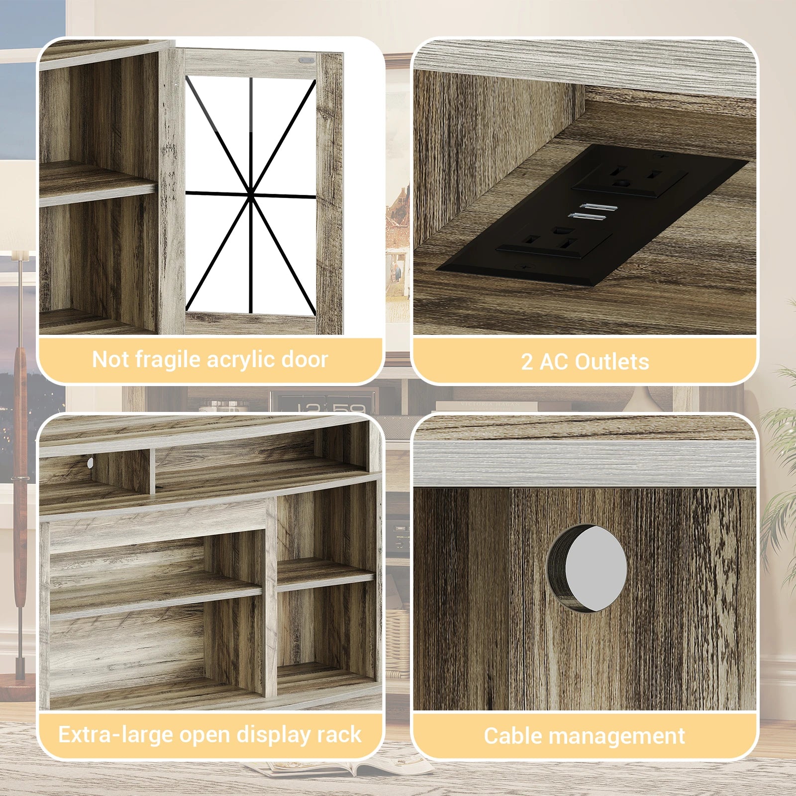 Tv stand for living room farmhouse tvs up to 70’’ 32’’ tall entertainment center with storage cabinets open shelves