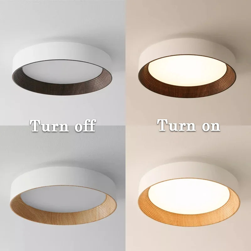 Nordic creative wood grain ceiling lamp minimalist round led chandelier living room balcony bedroom hotel decor