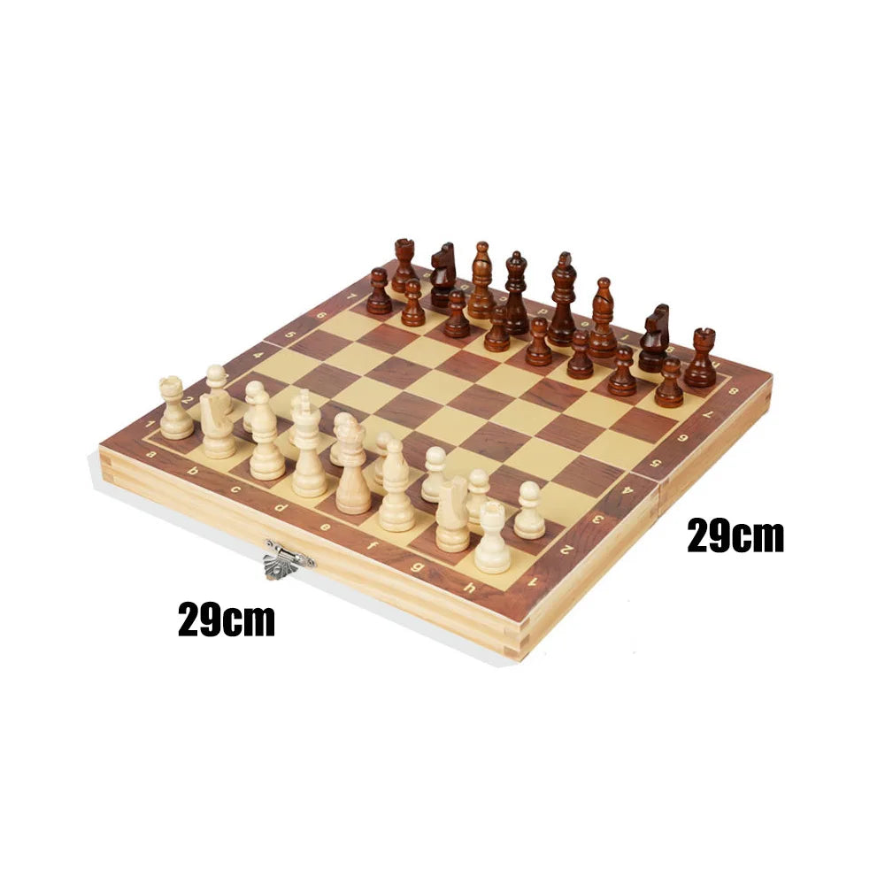 Wooden folding large board magnetic chess 32 set pieces interior travel party game table for storage portable kid