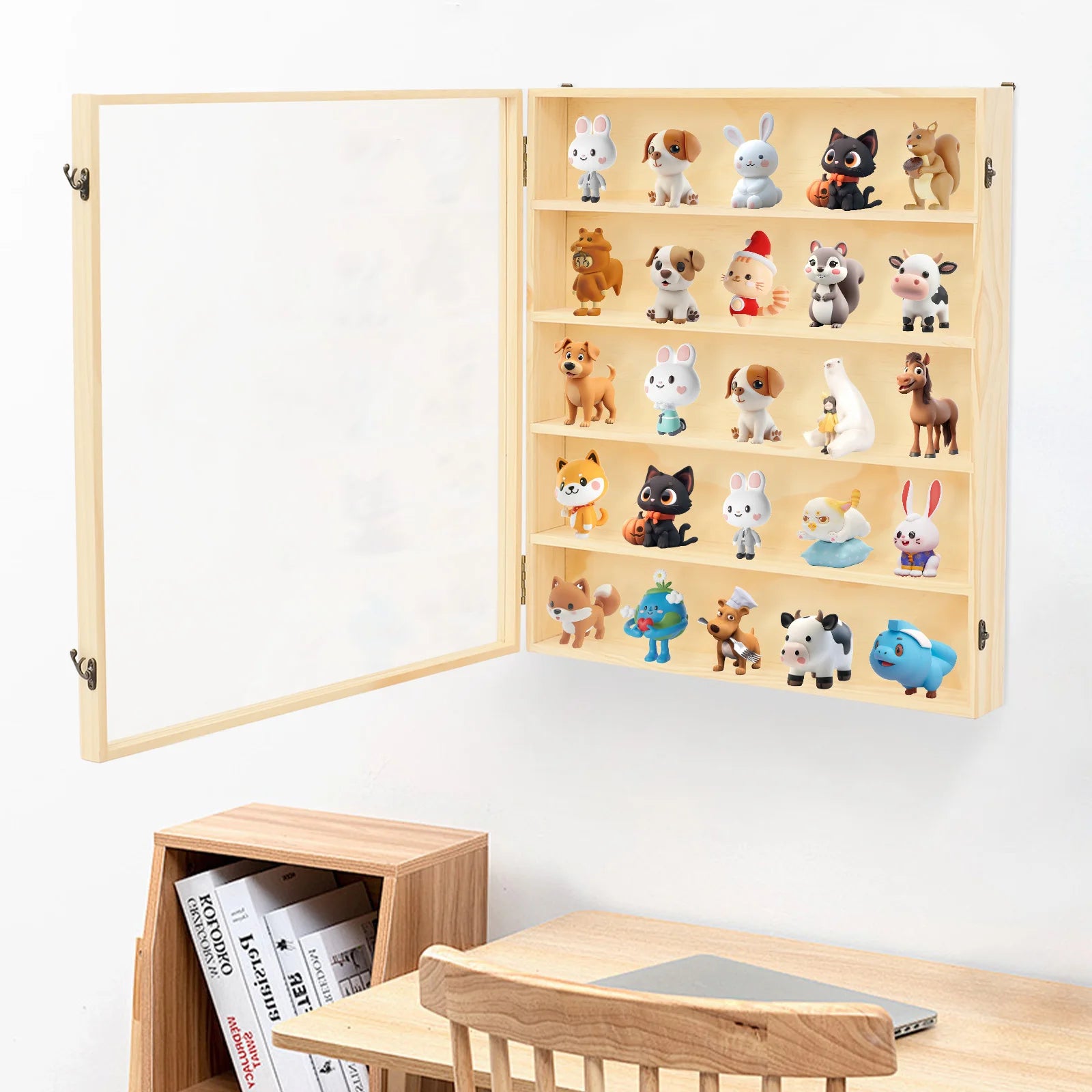 50*9*56cm rectangular model cars display case,5 tiers wood color wall-mountable wooden cabinet for home living room