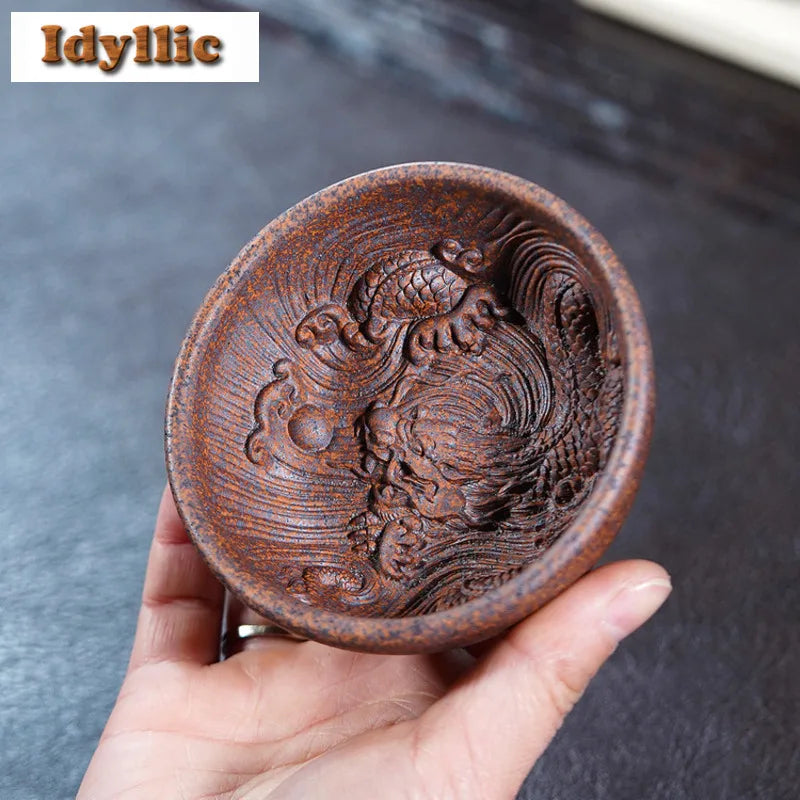 130ml yixing zisha fairy dragon wood-fired porcelain teacup aesthetic tea bowl jug tea-tasting fragrance cup chazhan