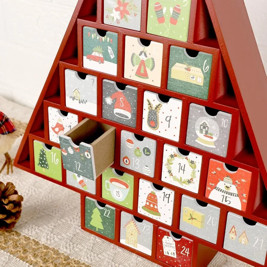 Wooden christmas advent calendar with 24 drawers tree shaped countdown to refillable for holid - united states