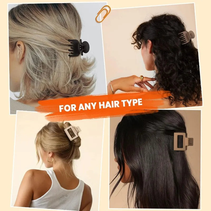 Matte small claw clips rectangle & double row nonslip for thin/medium hair - beige khaki brown black - united states