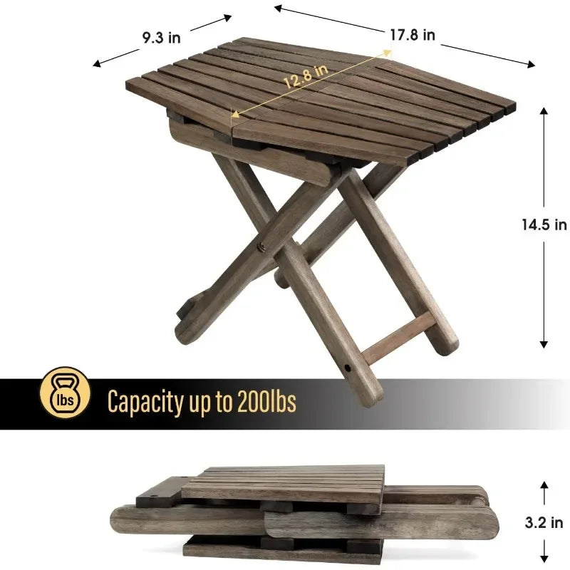 Small patio table outdoor folding side accent coffee end wood top