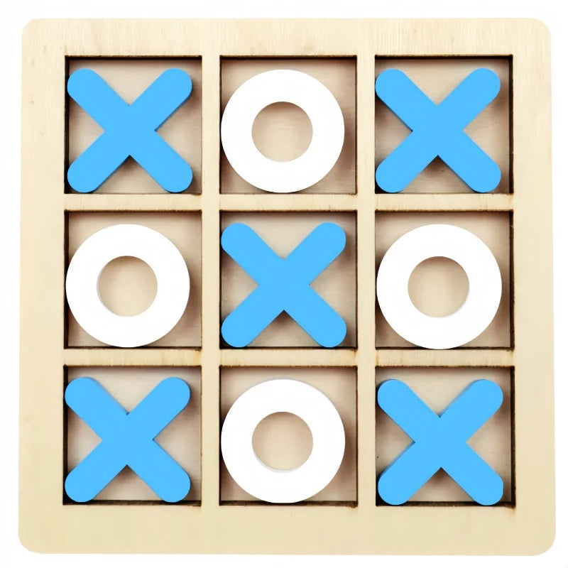 Xo tic tac toe wooden board game table toy parent-child interactive fun children puzzle toys for birthday party - blue