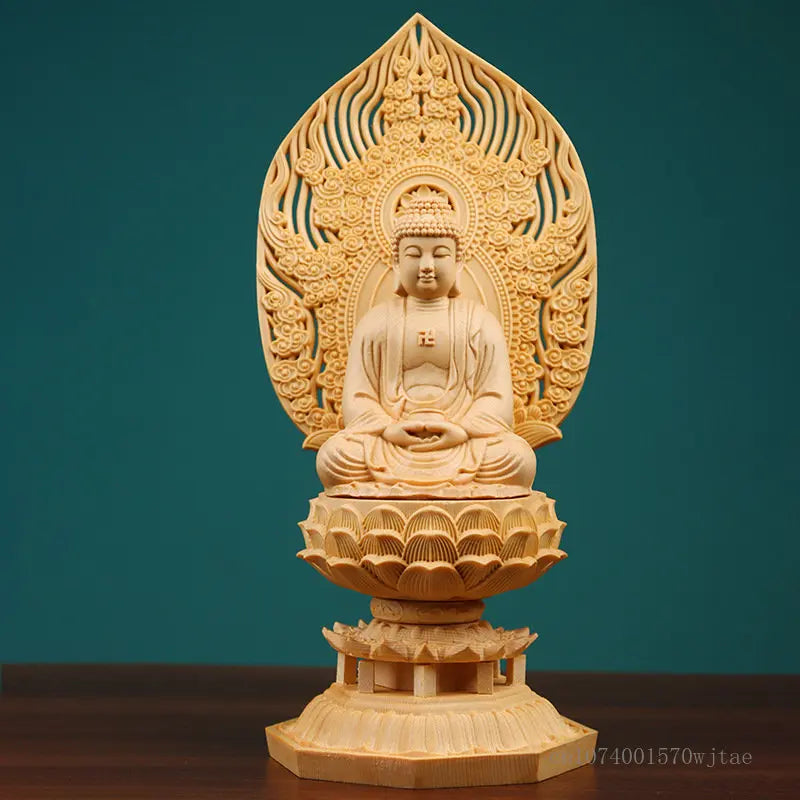 Shakyamuni buddha statue for home and office decor wood hand carving crafts sitting lotus sculpture fengshui decoration