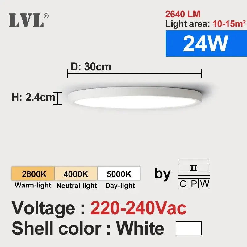 Lvl led ceiling light wood grain & white 3 in 1 lighting colors home kitchen bedroom bathroom round flush lamp