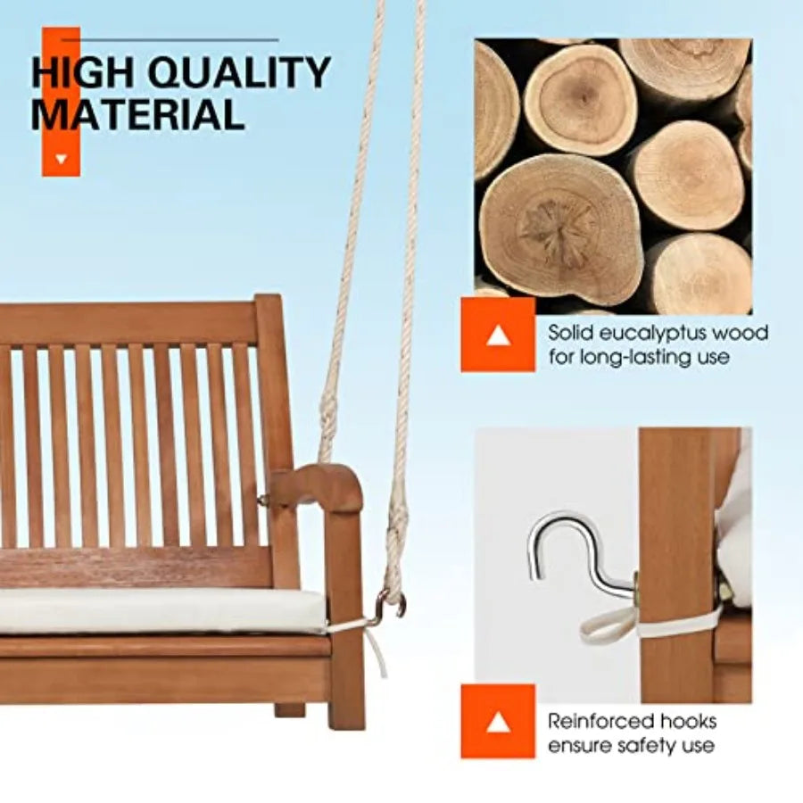 2 person hanging porch swing outdoor bench with ropes high back cozy armrests heavy duty 800lbs wooden sw - united