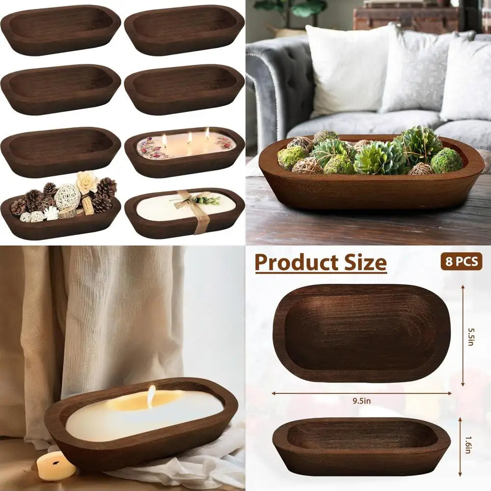 Wooden dough bowls set of 8 rustic paulownia wood vintage style ideal for candles brown 9.7 x 6 inches - united states
