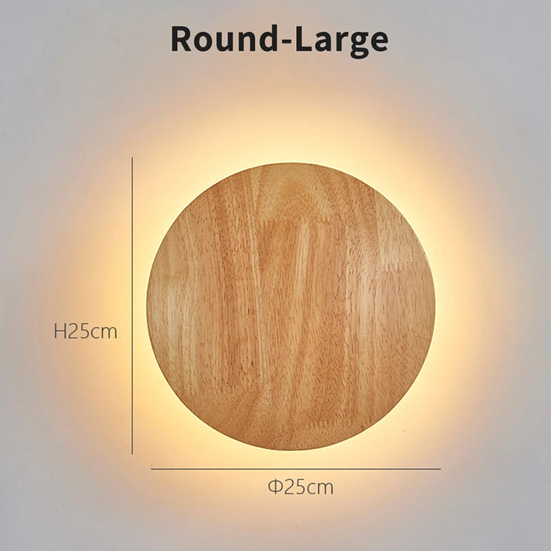 Nordic led wall light modern original circular wooden personalized bedside bedroom staircase hanging - circular-12w