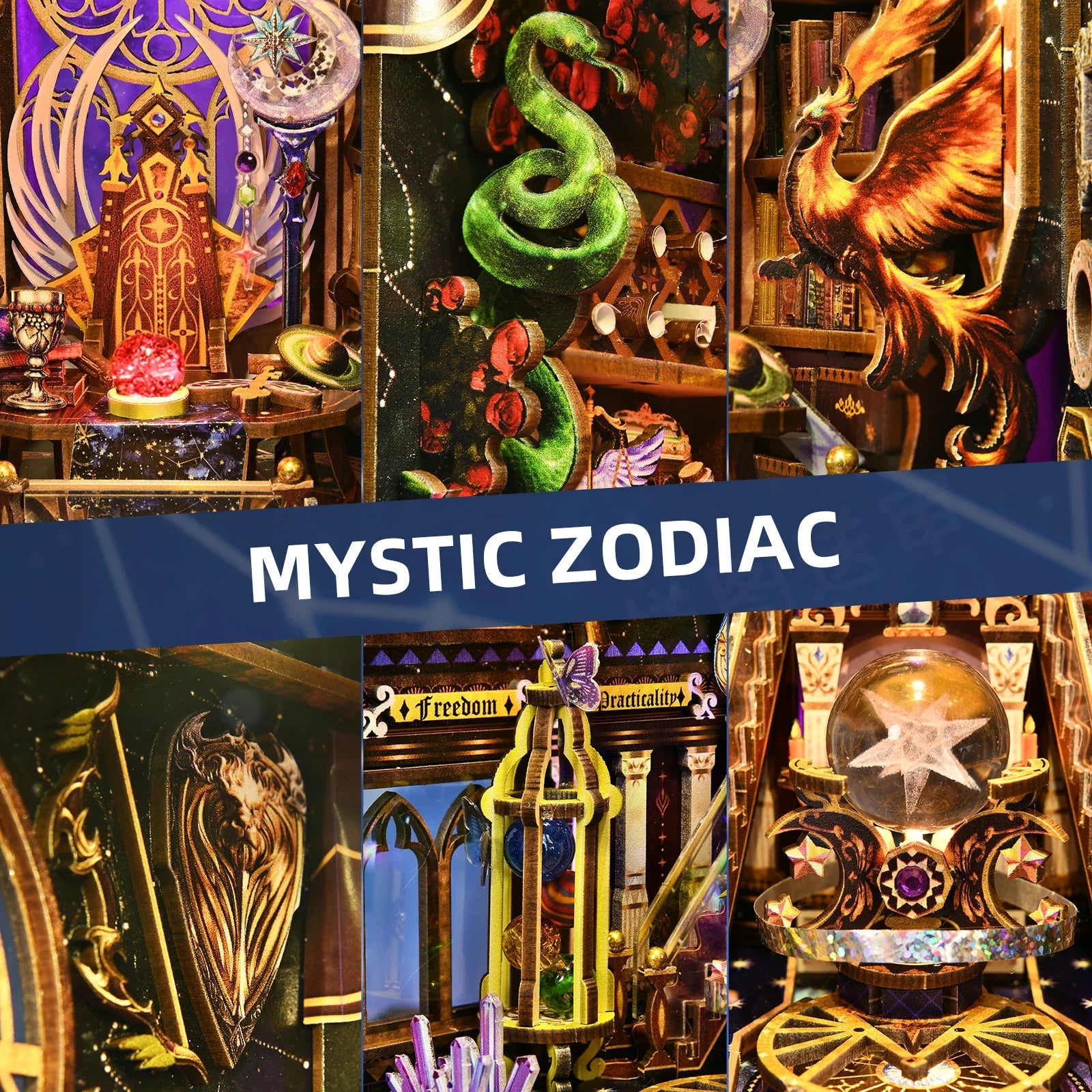 Book nook kit twelve constellations 3d diy wooden puzzle handmade bookshelf dollhouse model bookend building home