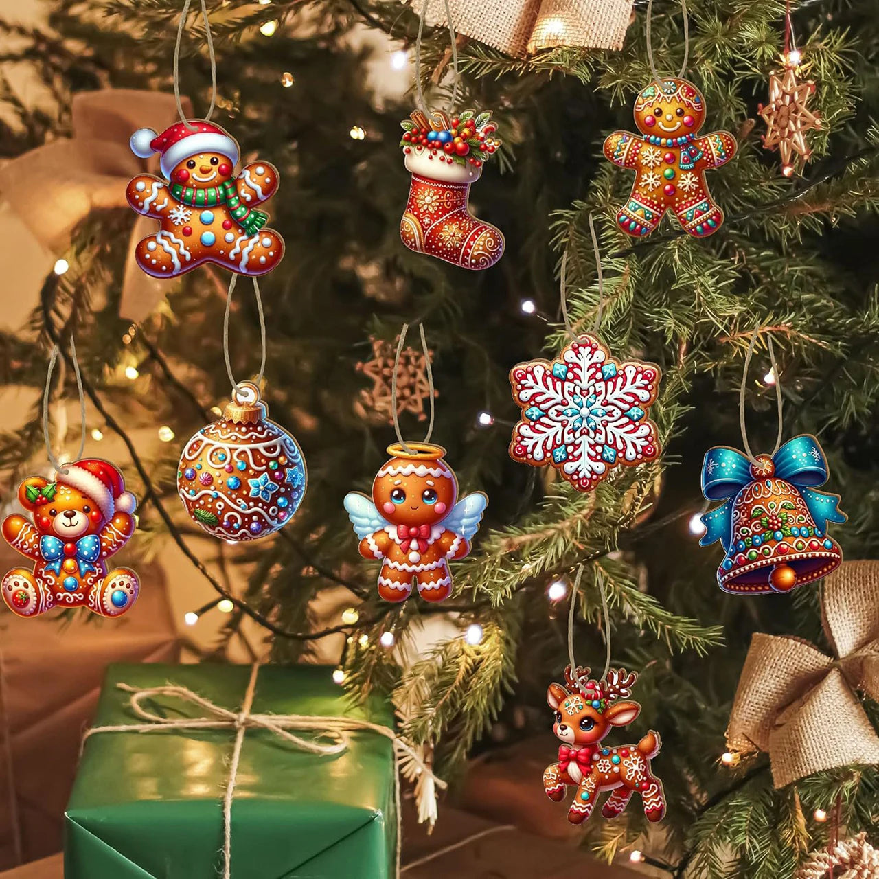 12pcs christmas wooden pendants gingerbread man xmas tree hanging ornaments home party decor navidad new year gifts