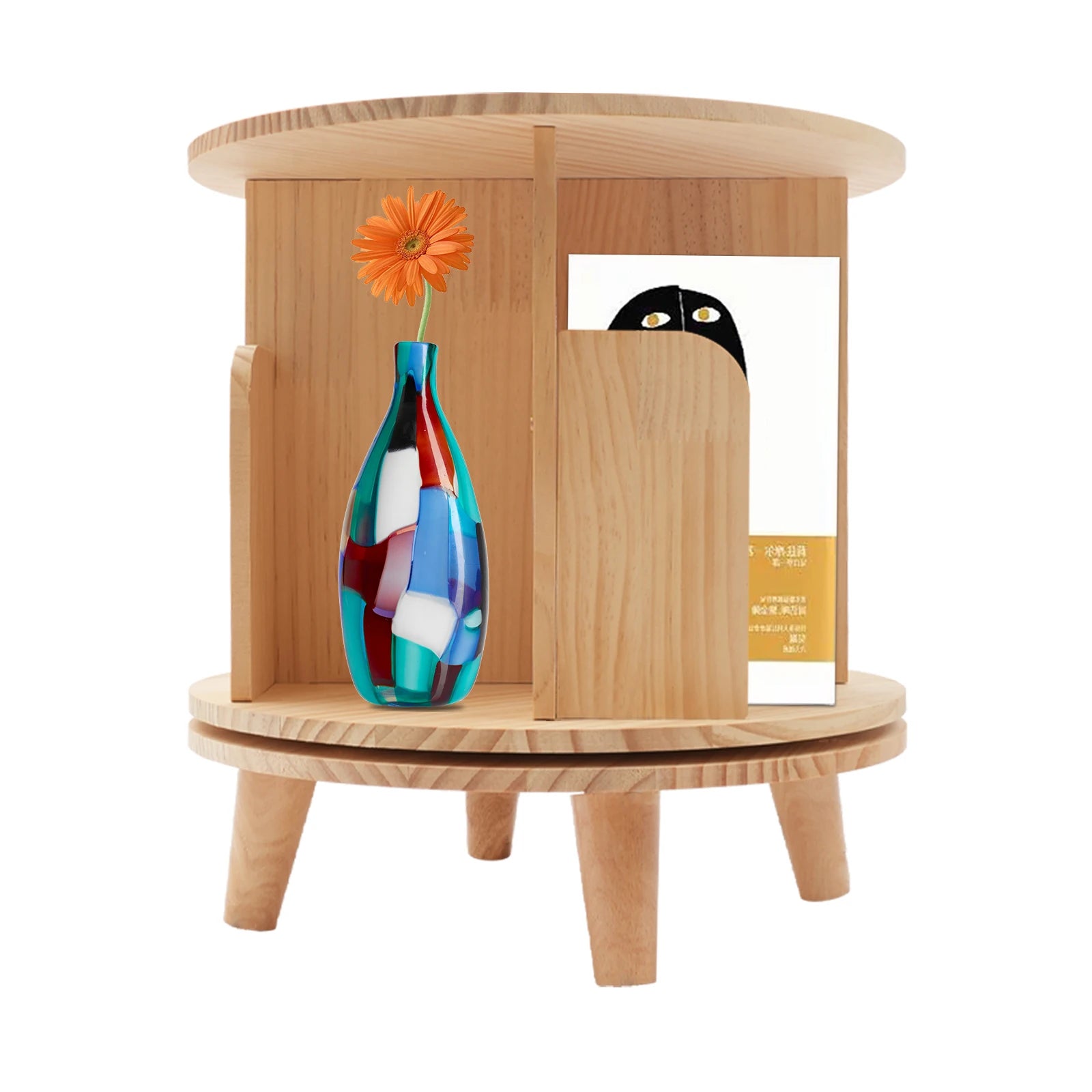 revolving-bookshelf-new-zealand-pine-wood-4-compartments-strong-load-bearing-capacity-110lbs-minimalist-design